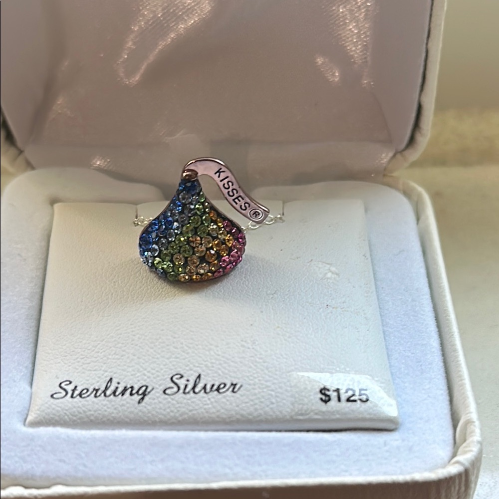 Kiss Silver Necklace Sterling Hershey's Kiss Pendant 18" .925 - Picture 2 of 2